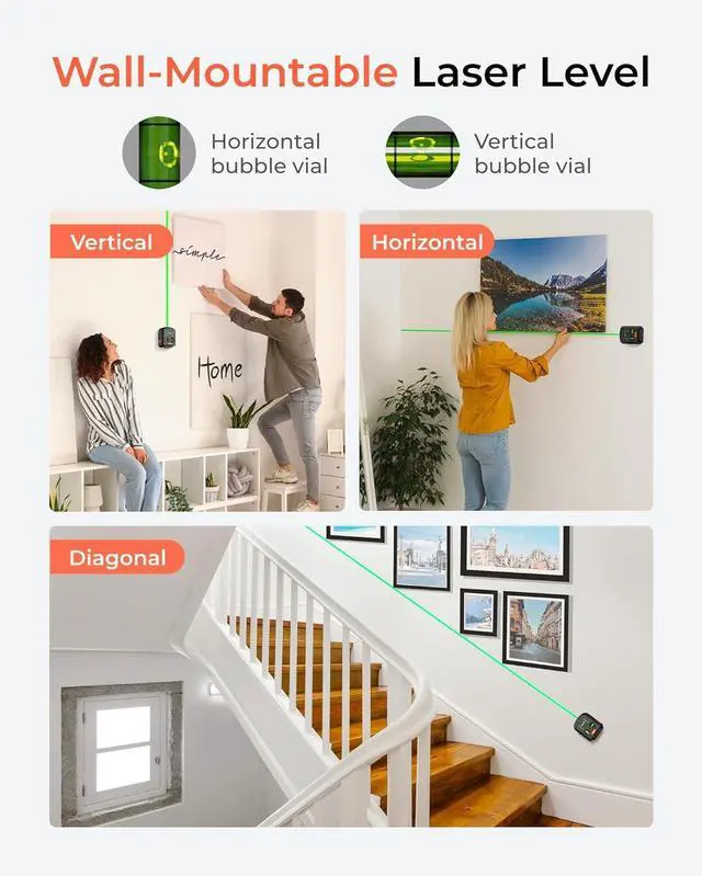 Alt view image 2 of 7 - 3 in 1 Laser Level Tool with Line Laser, Drill Dust Collector & Laser Level Stand with Laser Level Suction Cup Wall Mount, 131ft Wall Laser Level for Picture Hanging, Painting, Renovations