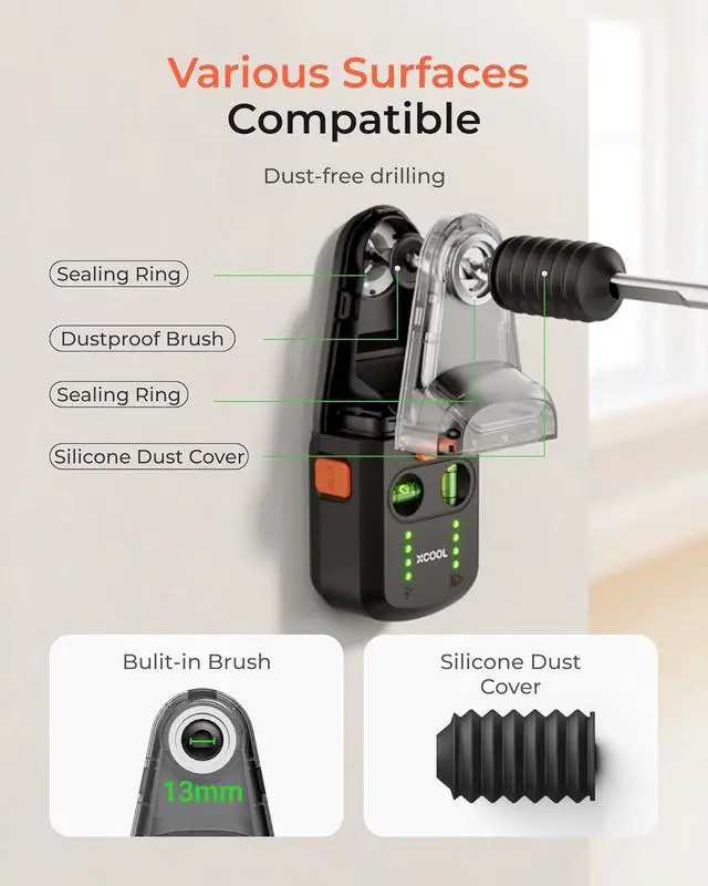 Alt view image 6 of 7 - 3 in 1 Laser Level Tool with Line Laser, Drill Dust Collector & Laser Level Stand with Laser Level Suction Cup Wall Mount, 131ft Wall Laser Level for Picture Hanging, Painting, Renovations
