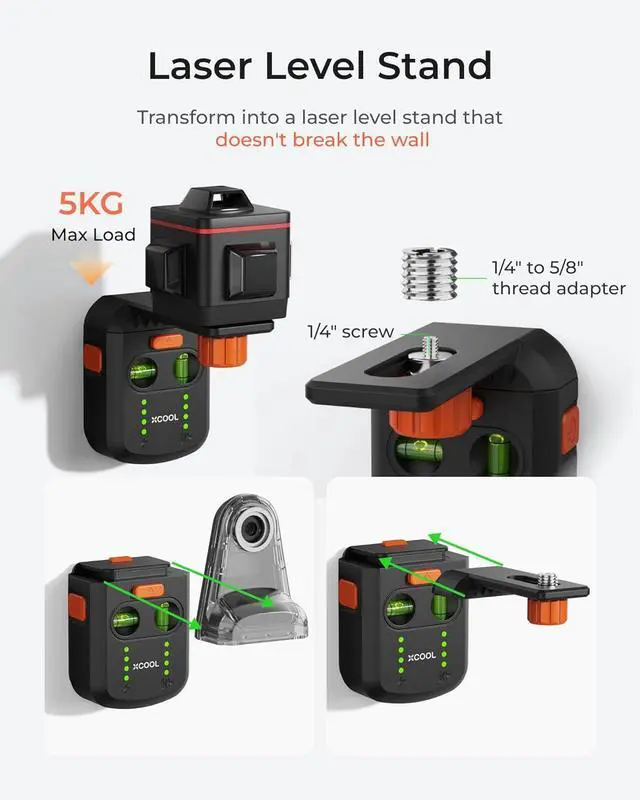 Alt view image 7 of 7 - 3 in 1 Laser Level Tool with Line Laser, Drill Dust Collector & Laser Level Stand with Laser Level Suction Cup Wall Mount, 131ft Wall Laser Level for Picture Hanging, Painting, Renovations