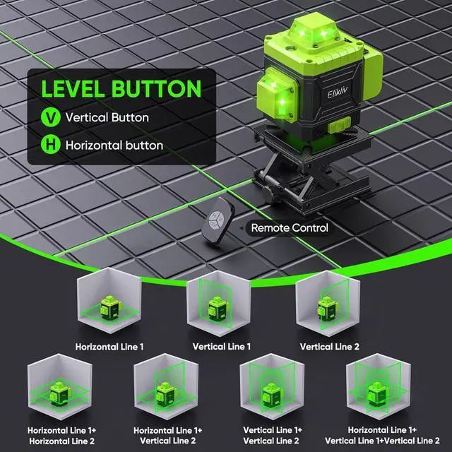 Alt view image 2 of 7 - Laser Level Self Leveling -Elikliv 200ft Outdoor Robust Indoors 4D Green Cross Line Laser Level 4x360 Horizontal Vertical Dual-beam Lasers for DIY or Professional Job Site Integrated Bracket Included