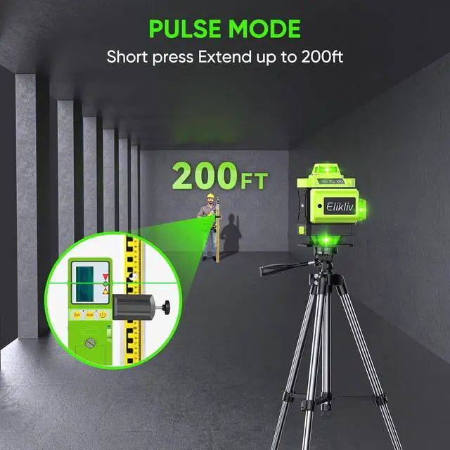 Alt view image 4 of 7 - Laser Level Self Leveling -Elikliv 200ft Outdoor Robust Indoors 4D Green Cross Line Laser Level 4x360 Horizontal Vertical Dual-beam Lasers for DIY or Professional Job Site Integrated Bracket Included