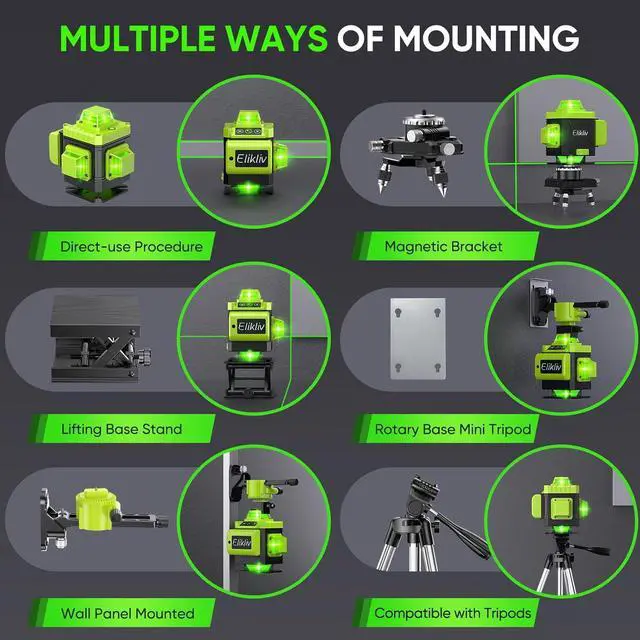 Alt view image 5 of 7 - Laser Level Self Leveling -Elikliv 200ft Outdoor Robust Indoors 4D Green Cross Line Laser Level 4x360 Horizontal Vertical Dual-beam Lasers for DIY or Professional Job Site Integrated Bracket Included
