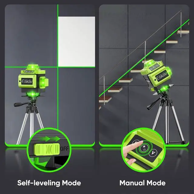 Alt view image 7 of 7 - Laser Level Self Leveling -Elikliv 200ft Outdoor Robust Indoors 4D Green Cross Line Laser Level 4x360 Horizontal Vertical Dual-beam Lasers for DIY or Professional Job Site Integrated Bracket Included