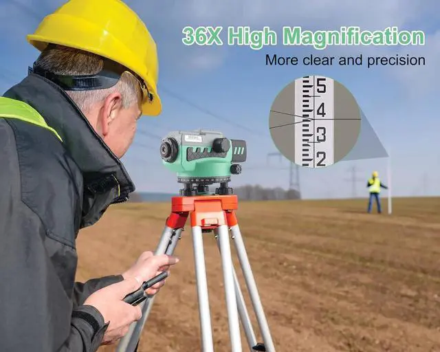 Alt view image 2 of 7 - 36X Transit Level,Automatic Optical Survey Level,High Precision Auto Level,Self-Leveling Tool for Builders,Waterproof/Height/Distance/Angle Measurement - KL-36X