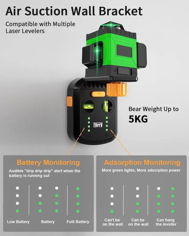 Alt view image 3 of 7 - 4-in-1 Laser Level Tool with Line Laser, Drill Dust Collector, Wall Bracket, Electronic Vacuum Suction Cup, Rechargeable Leveler Tool Perfect for Picture Hanging, Painting, Home Renovations