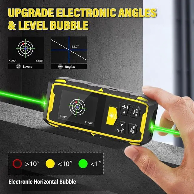 Alt view image 4 of 7 - Dual Laser Measuring Tool, 656FT/200M Green Bilateral Laser Distance Meter 6 Unit Switching, Rechargeable Digital Laser Measure with Backlit LCD Display, Bubble Level, Multiple Measure Mode