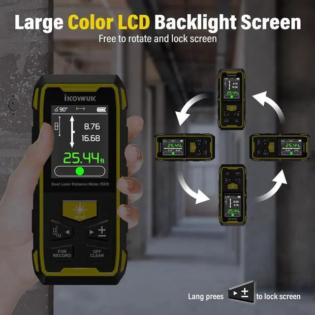 Alt view image 5 of 7 - Dual Laser Measuring Tool, 656FT/200M Green Bilateral Laser Distance Meter 6 Unit Switching, Rechargeable Digital Laser Measure with Backlit LCD Display, Bubble Level, Multiple Measure Mode