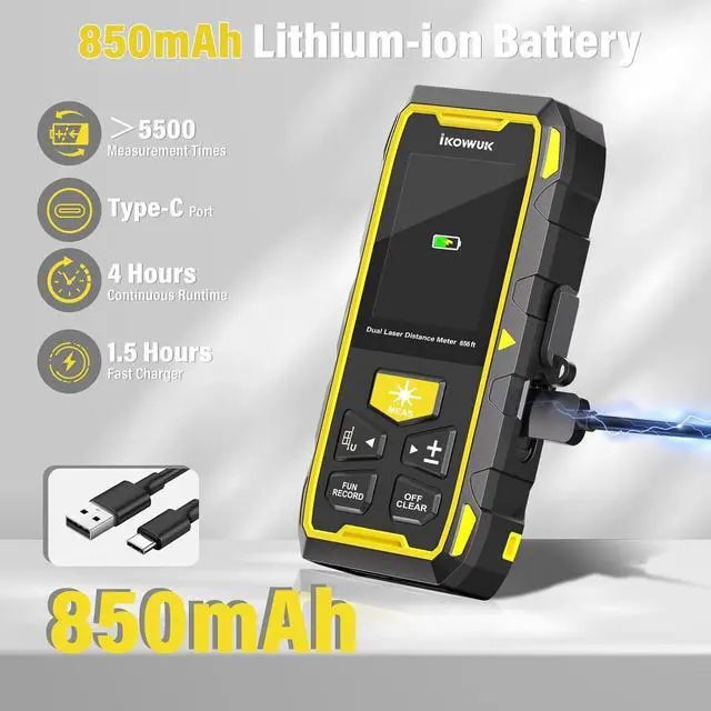 Alt view image 6 of 7 - Dual Laser Measuring Tool, 656FT/200M Green Bilateral Laser Distance Meter 6 Unit Switching, Rechargeable Digital Laser Measure with Backlit LCD Display, Bubble Level, Multiple Measure Mode