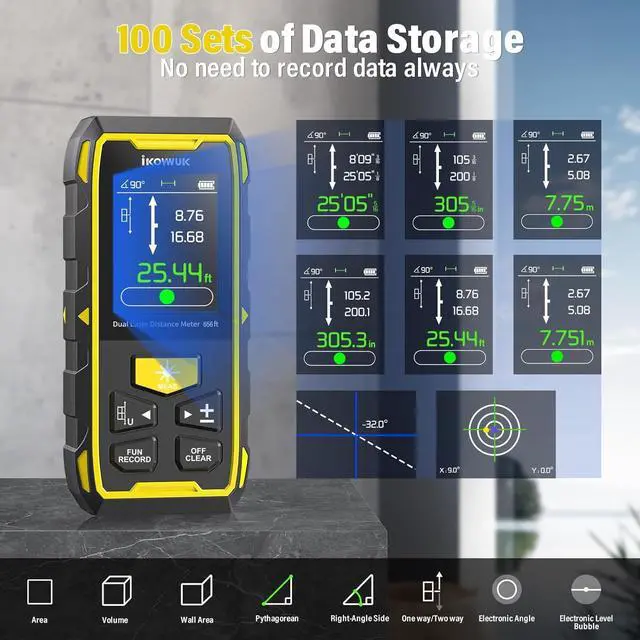 Alt view image 7 of 7 - Dual Laser Measuring Tool, 656FT/200M Green Bilateral Laser Distance Meter 6 Unit Switching, Rechargeable Digital Laser Measure with Backlit LCD Display, Bubble Level, Multiple Measure Mode