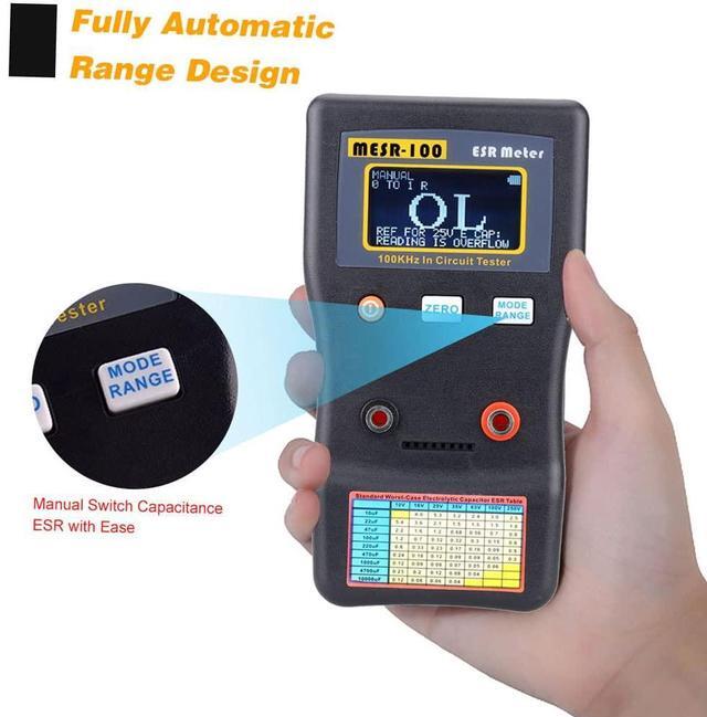 Alt view image 4 of 7 - MESR-100 Capacitor Tester V2, Geevorks Professional Capacitor Tester, Ohm Meter 0.001-100.0R with SMD Test Clip, Auto-Ranging Capacitor for Measuring Capacitance Resistance Circuit