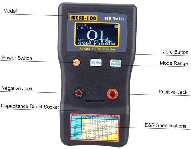 Alt view image 7 of 7 - MESR-100 Capacitor Tester V2, Geevorks Professional Capacitor Tester, Ohm Meter 0.001-100.0R with SMD Test Clip, Auto-Ranging Capacitor for Measuring Capacitance Resistance Circuit