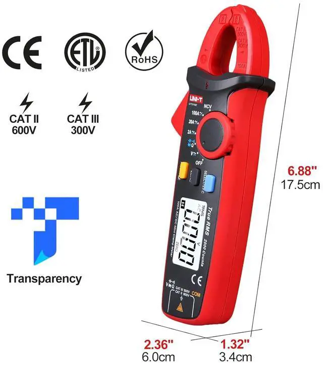Alt view image 2 of 7 - UT210e Digital Clamp Meter AC DC Amp Meter Clamp Multimeter True RMS 2000 Counts Voltmeter Continuity Tester Capacitor HVAC Tool Multi Tester