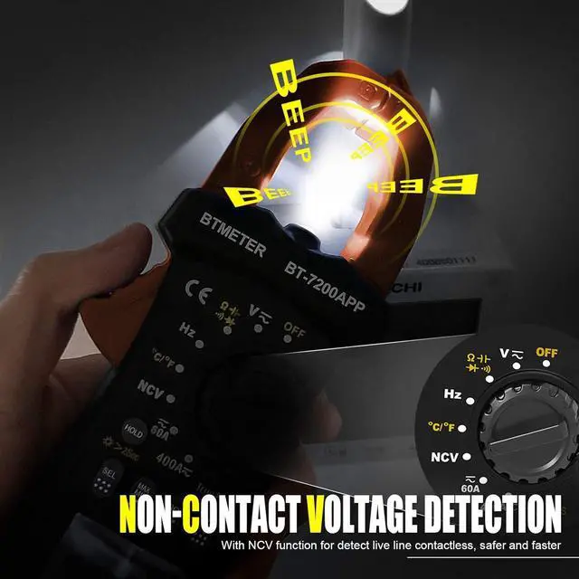 Alt view image 4 of 7 - BT-7200APP TRMS 6000 Counts Clamp Multimeter, Digital Clamp-on Ammeter for AC/DC Current Voltage Resistance Capacitor Frequency Continuity Temperature NCV Meter