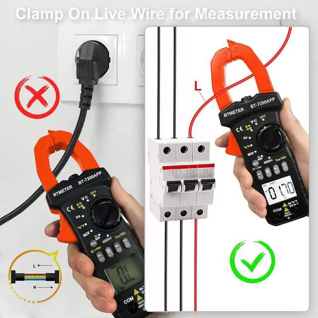 Alt view image 5 of 7 - BT-7200APP TRMS 6000 Counts Clamp Multimeter, Digital Clamp-on Ammeter for AC/DC Current Voltage Resistance Capacitor Frequency Continuity Temperature NCV Meter