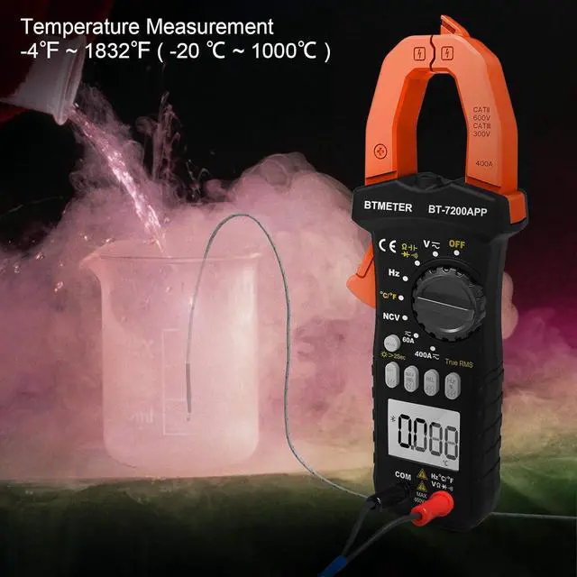 Alt view image 6 of 7 - BT-7200APP TRMS 6000 Counts Clamp Multimeter, Digital Clamp-on Ammeter for AC/DC Current Voltage Resistance Capacitor Frequency Continuity Temperature NCV Meter