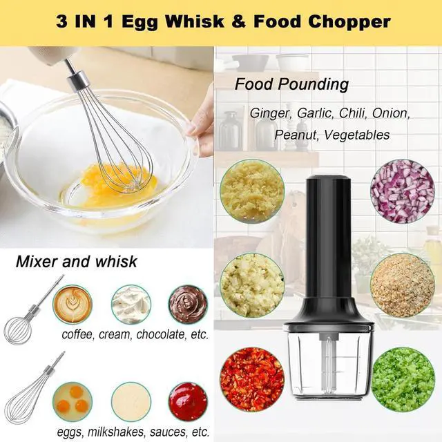 Alt view image 2 of 7 - Hand Mixer, Electric Whisk,Mini Mixer, Mini Food Processor,Electric Mixer, Handmixer, Electric Stirrer and Whisker,Portable Hand Mixer,Food Chopper, Baby Food Maker, 4-Speed 10OZ