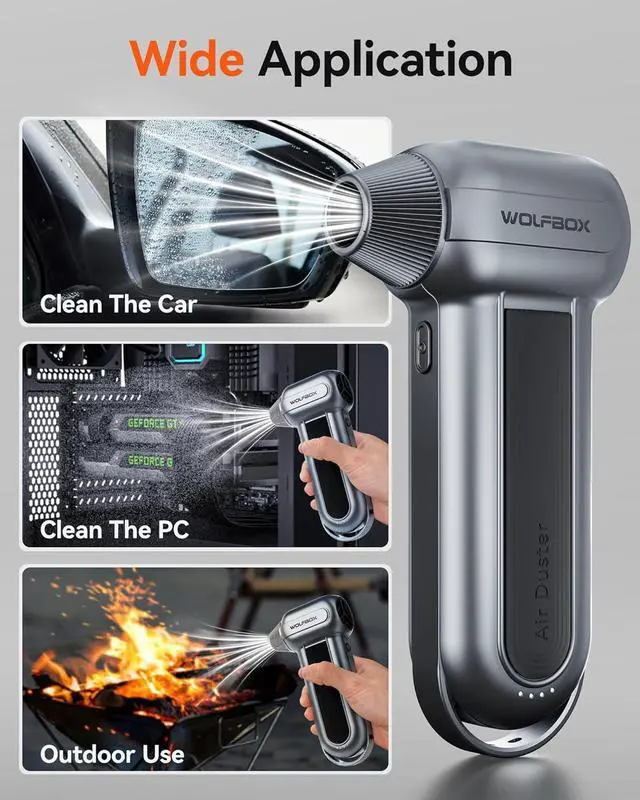 Alt view image 5 of 7 - MF100 Electric Air Duster-150000RPM Super Power Cordless Air Duster, Rechargeable Brushless Motor Durable Blower, 3-Gear Adjustable Dust Blower for Computer, Keyboard, Outdoor, House and Car