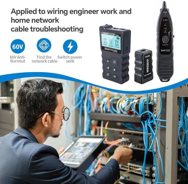 Alt view image 3 of 7 - Advanced Network Cable Tester With PoE& NCV & Lamp For CAT5e/CAT6/CAT6a, Multifunction Wire Tracker Cable Tester For Tracker Underground Telephone Line Finder Home Repair