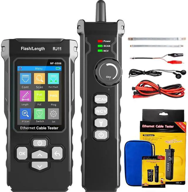 Main image of NF-8506 Network Cable Tester and Tracker with IP Scanne Network Rate Test,PING/CAT5 CAT6/TDR Multifunction Network Tester Cable Toner for RJ11 RJ45 LAN EthernetPOE Cable Tester Telephone Cable Finder