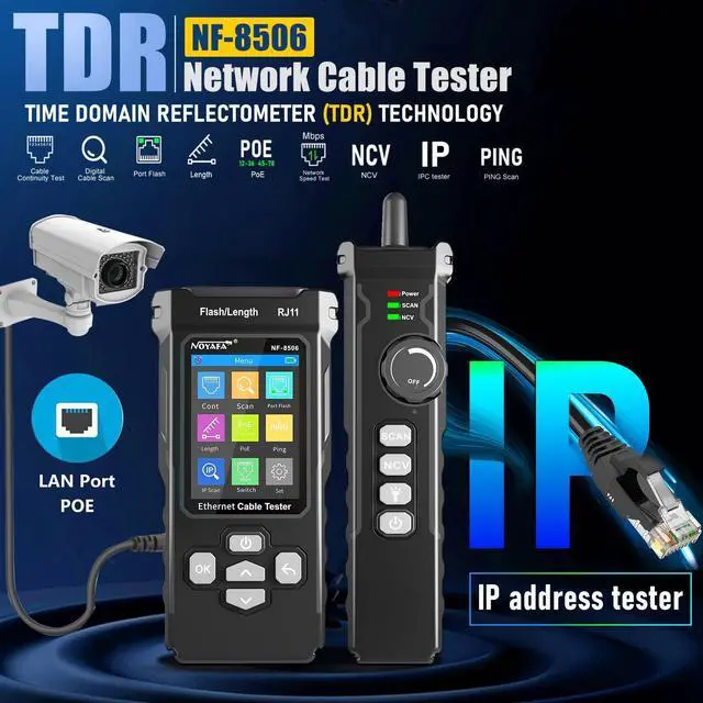 Alt view image 2 of 7 - NF-8506 Network Cable Tester and Tracker with IP Scanne Network Rate Test,PING/CAT5 CAT6/TDR Multifunction Network Tester Cable Toner for RJ11 RJ45 LAN EthernetPOE Cable Tester Telephone Cable Finder