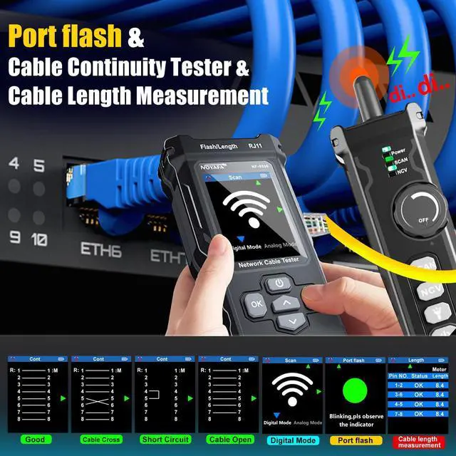 Alt view image 3 of 7 - NF-8506 Network Cable Tester and Tracker with IP Scanne Network Rate Test,PING/CAT5 CAT6/TDR Multifunction Network Tester Cable Toner for RJ11 RJ45 LAN EthernetPOE Cable Tester Telephone Cable Finder