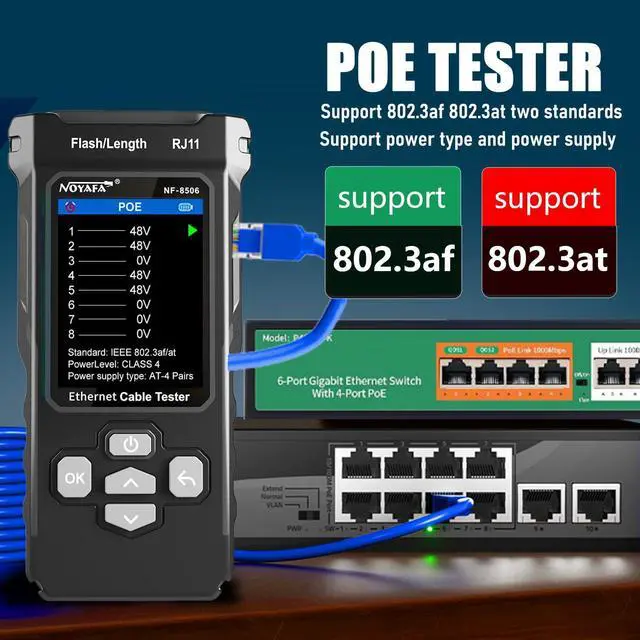 Alt view image 5 of 7 - NF-8506 Network Cable Tester and Tracker with IP Scanne Network Rate Test,PING/CAT5 CAT6/TDR Multifunction Network Tester Cable Toner for RJ11 RJ45 LAN EthernetPOE Cable Tester Telephone Cable Finder
