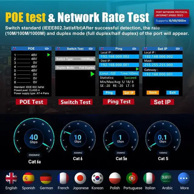 Alt view image 6 of 7 - NF-8506 Network Cable Tester and Tracker with IP Scanne Network Rate Test,PING/CAT5 CAT6/TDR Multifunction Network Tester Cable Toner for RJ11 RJ45 LAN EthernetPOE Cable Tester Telephone Cable Finder