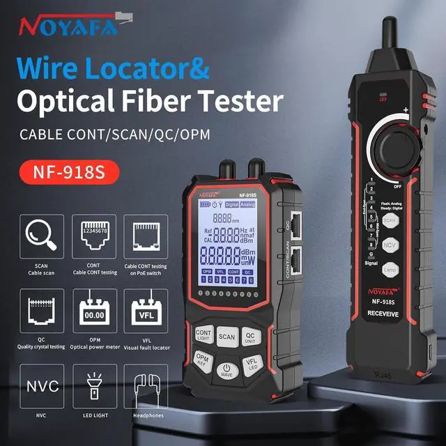 Alt view image 2 of 7 - NF-918S Network Cable Tester with 6 wavelength Optical Power Meter, Cable Toner Ethernet Cable Tester RJ45 Network Tester with 10mw Visual Fault Locator, PoE Tester Network Tools