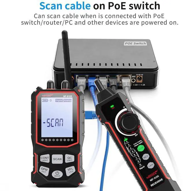 Alt view image 5 of 7 - NF-918S Network Cable Tester with 6 wavelength Optical Power Meter, Cable Toner Ethernet Cable Tester RJ45 Network Tester with 10mw Visual Fault Locator, PoE Tester Network Tools