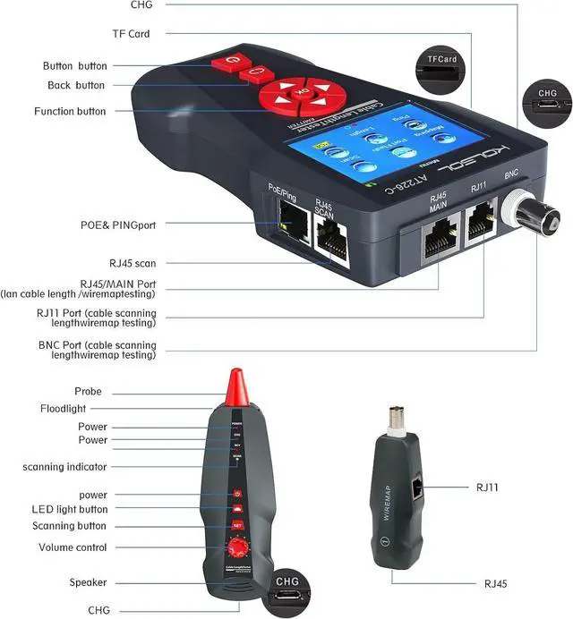 Alt view image 6 of 7 - Network Cable Tester, AT226-C NF-8601W LAN Ethernet Cable Tester RJ45 UTP STP Diagnose Tone Tr Network Cable Length Tester for RJ45, RJ11, BNC, PING/POE 8 Identifier Telephone Wire Tracker