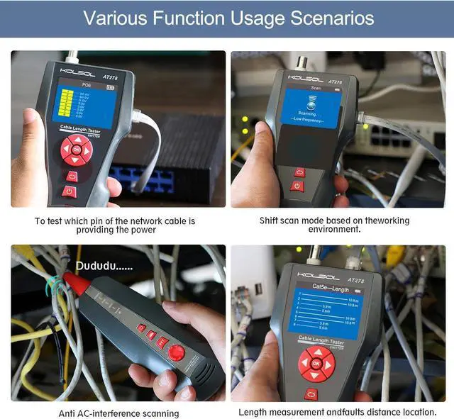 Alt view image 5 of 7 - Network Cable Tester, AT226-C NF-8601W LAN Ethernet Cable Tester RJ45 UTP STP Diagnose Tone Tr Network Cable Length Tester for RJ45, RJ11, BNC, PING/POE 8 Identifier Telephone Wire Tracker