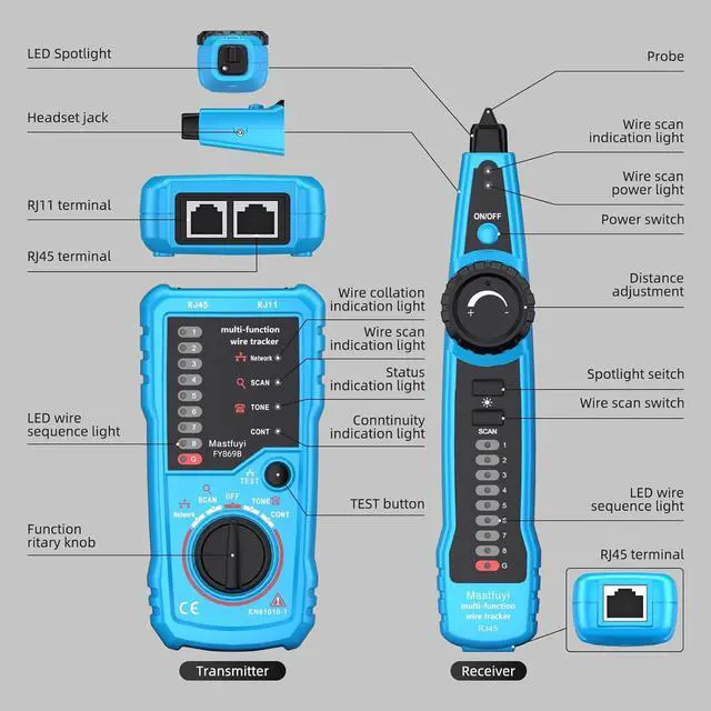 Alt view image 2 of 7 - Network Cable Tester, Digital Signal Line Finder with Probe Tone, Ethernet LAN Network Cat5 Cat6 Cable Maintenance Collation, RJ11 RJ45 Cable Tr, Telephone Line Test