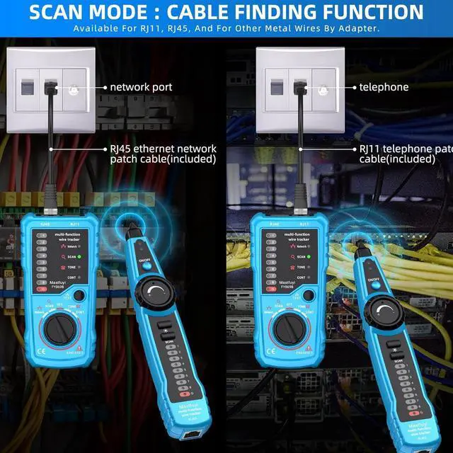 Alt view image 4 of 7 - Network Cable Tester, Digital Signal Line Finder with Probe Tone, Ethernet LAN Network Cat5 Cat6 Cable Maintenance Collation, RJ11 RJ45 Cable Tr, Telephone Line Test