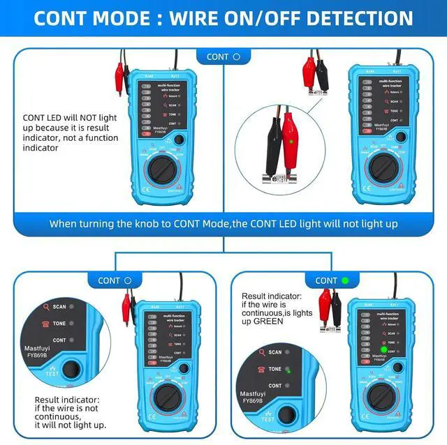 Alt view image 5 of 7 - Network Cable Tester, Digital Signal Line Finder with Probe Tone, Ethernet LAN Network Cat5 Cat6 Cable Maintenance Collation, RJ11 RJ45 Cable Tr, Telephone Line Test