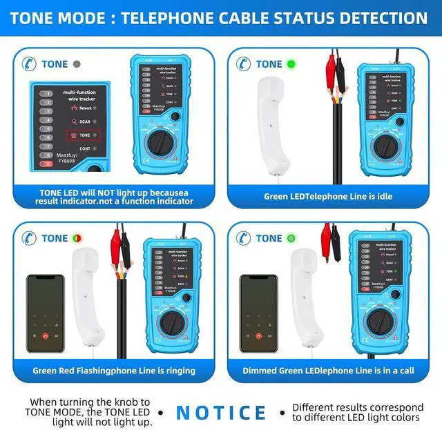 Alt view image 7 of 7 - Network Cable Tester, Digital Signal Line Finder with Probe Tone, Ethernet LAN Network Cat5 Cat6 Cable Maintenance Collation, RJ11 RJ45 Cable Tr, Telephone Line Test
