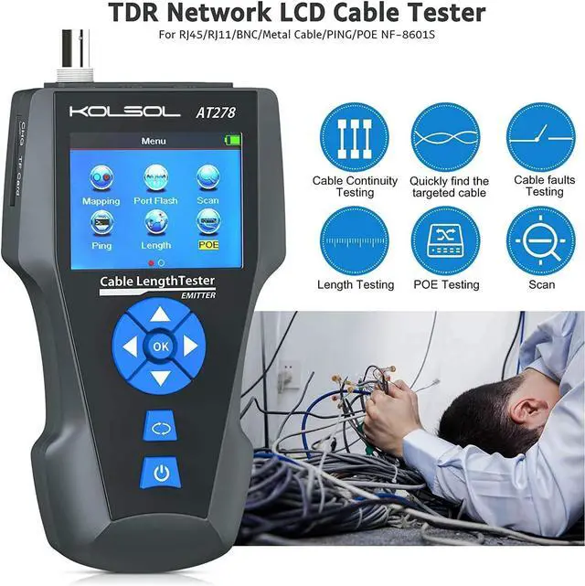 Alt view image 2 of 7 - Network Cable Tester, AT278 TDR Multi-Functional LCD Wire Tracker for RJ45, RJ11, BNC, Metal Cable,PING/POE NF-8601S for Length Testing