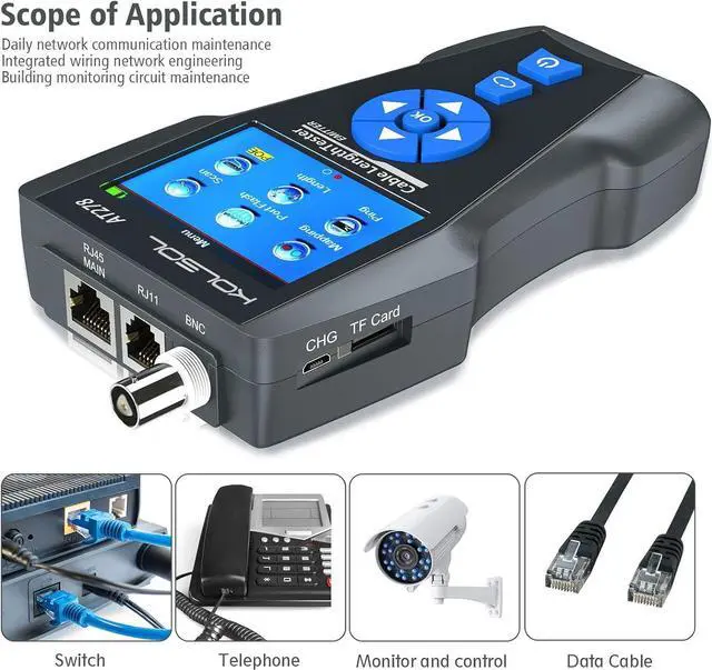 Alt view image 3 of 7 - Network Cable Tester, AT278 TDR Multi-Functional LCD Wire Tracker for RJ45, RJ11, BNC, Metal Cable,PING/POE NF-8601S for Length Testing