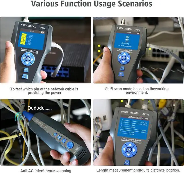 Alt view image 4 of 7 - Network Cable Tester, AT278 TDR Multi-Functional LCD Wire Tracker for RJ45, RJ11, BNC, Metal Cable,PING/POE NF-8601S for Length Testing