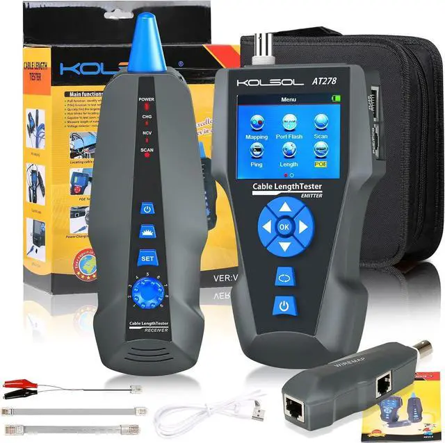 Alt view image 7 of 7 - Network Cable Tester, AT278 TDR Multi-Functional LCD Wire Tracker for RJ45, RJ11, BNC, Metal Cable,PING/POE NF-8601S for Length Testing