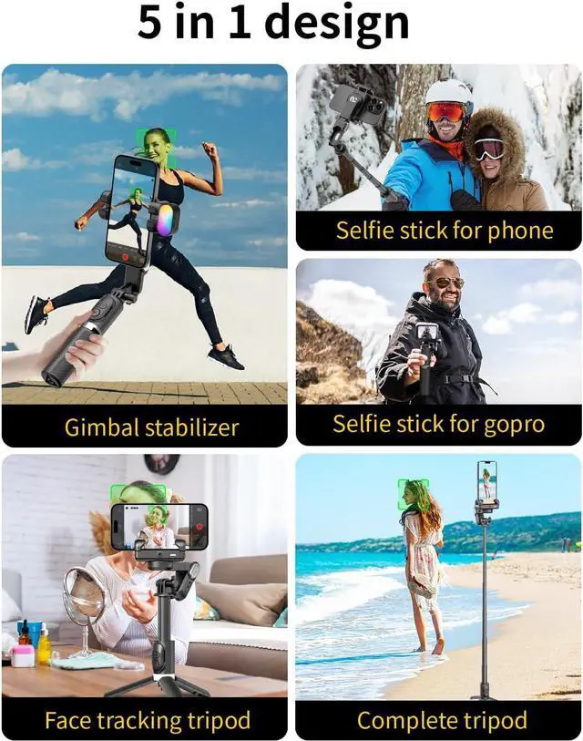 Alt view image 6 of 7 - Gimbal Stabilizer for Smartphone, 2-Axis Phone Gimbal w/360° Rotation for iPhone/Andriod Sefie Stick Tripod w/Auto Face Tracking and Wireless Remote for TIK Tok YouTube Vlogging-M1 Pro Black