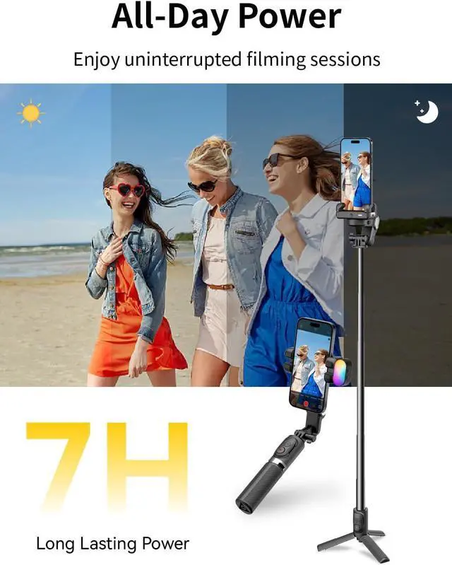 Alt view image 7 of 7 - Gimbal Stabilizer for Smartphone, 2-Axis Phone Gimbal w/360° Rotation for iPhone/Andriod Sefie Stick Tripod w/Auto Face Tracking and Wireless Remote for TIK Tok YouTube Vlogging-M1 Pro Black