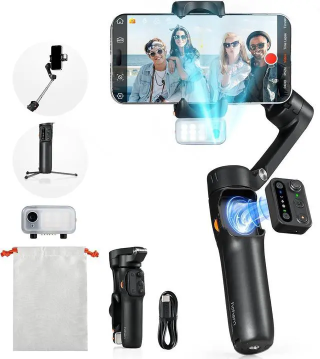 Main image of V3 Gimbal Stabilizer for iPhone, 3-Axis Phone Gimbal, Magnetic AI Tracker, Built-in Extendable Rod & Tripod, Detachable Remote Control, Stabilizer for Travel, Vlog, TikTok, Black