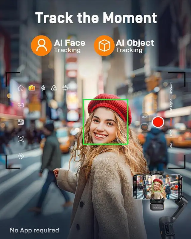 Alt view image 2 of 7 - V3 Gimbal Stabilizer for iPhone, 3-Axis Phone Gimbal, Magnetic AI Tracker, Built-in Extendable Rod & Tripod, Detachable Remote Control, Stabilizer for Travel, Vlog, TikTok, Black