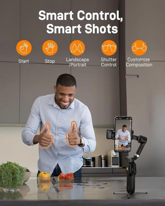 Alt view image 6 of 7 - V3 Gimbal Stabilizer for iPhone, 3-Axis Phone Gimbal, Magnetic AI Tracker, Built-in Extendable Rod & Tripod, Detachable Remote Control, Stabilizer for Travel, Vlog, TikTok, Black