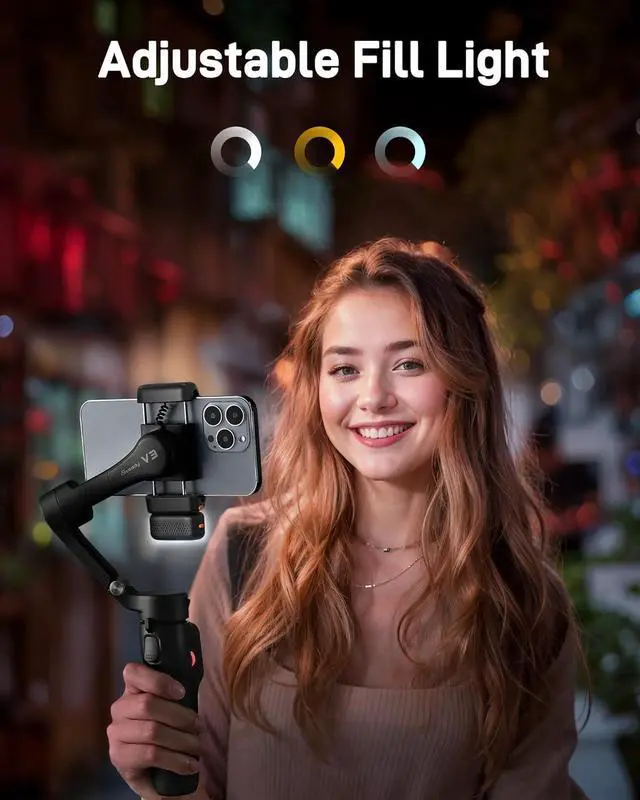Alt view image 7 of 7 - V3 Gimbal Stabilizer for iPhone, 3-Axis Phone Gimbal, Magnetic AI Tracker, Built-in Extendable Rod & Tripod, Detachable Remote Control, Stabilizer for Travel, Vlog, TikTok, Black
