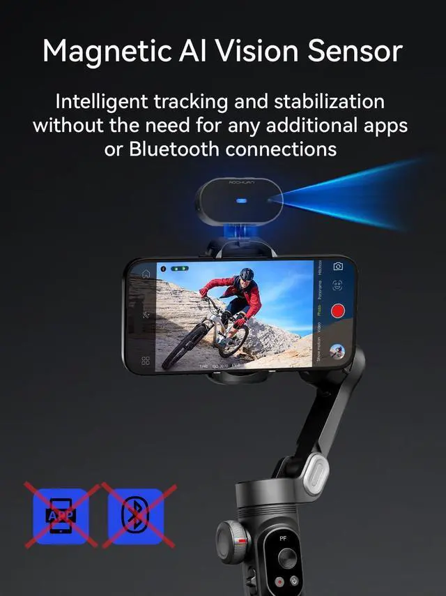 Alt view image 2 of 6 - Gimbal Stabilizer for iPhone with AI Vision Sensor for Face Tracking, 3-Axis Phone Gimbal w/OLED Display for Vlog Recording, Compatible with iPhone/Android-Smart XPro AI Black