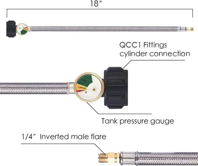 Alt view image 5 of 7 - RV Propane Regulator 2 Tank-2-Stage Auto Changeover LP Propane Regulator for RV Includes Gauge and 2X 18 Pigtail Propane Hoses,Ideal for Trailers and Camper RVs (Silver)