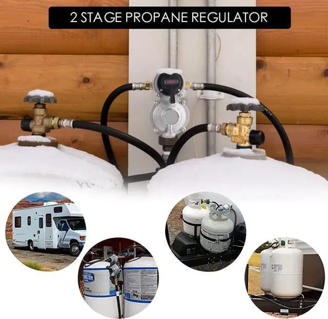 Alt view image 6 of 7 - RV Propane Regulator 2 Tank-2-Stage Auto Changeover LP Propane Regulator for RV Includes Gauge and 2X 18 Pigtail Propane Hoses,Ideal for Trailers and Camper RVs (Silver)