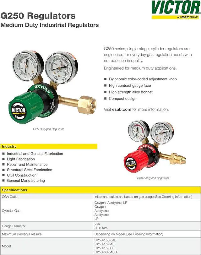 Alt view image 4 of 4 - Set of Victor G250 Oxygen & Acetylene Regulators