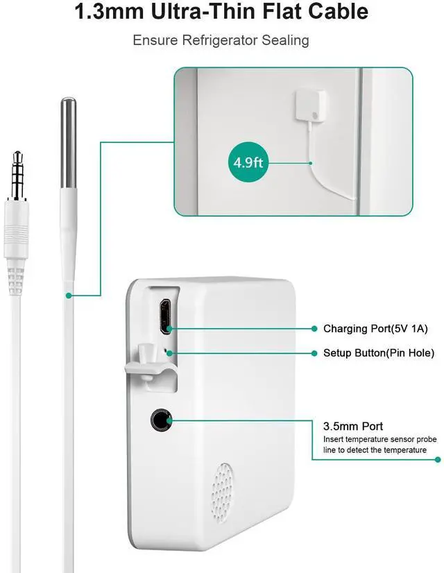 Alt view image 4 of 7 - WiFi Thermometer Freezer Alarm, Email Alert, App Notification, Data Record Export, No Subscription Fee, 2 Remote Wireless Temperature Sensors for Refrigerator, Freezer, Hot Tub White -